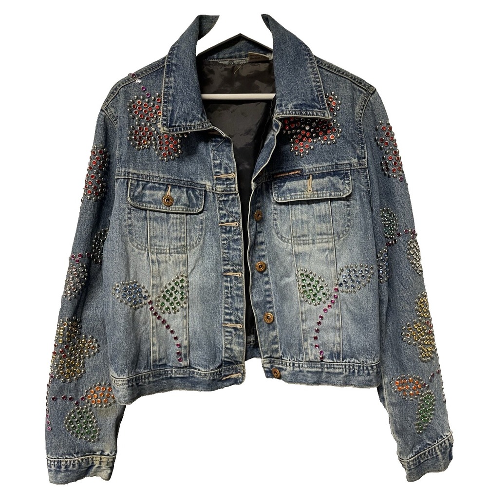 Y2K Denim Bedazzled Jacket Medium Womens Western Mcbling Parasuco